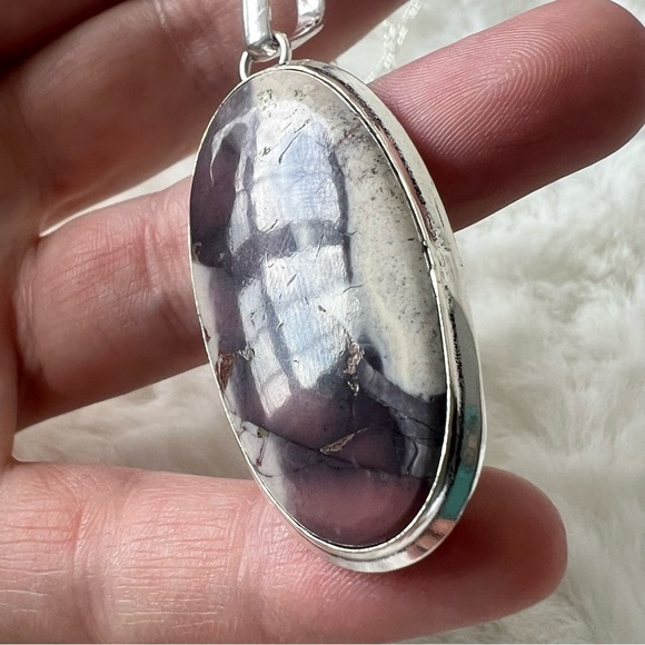 Porcelain Jasper and Angelite Pendant Necklace Earrings Lot Sterling Silver New - Picture 9 of 15